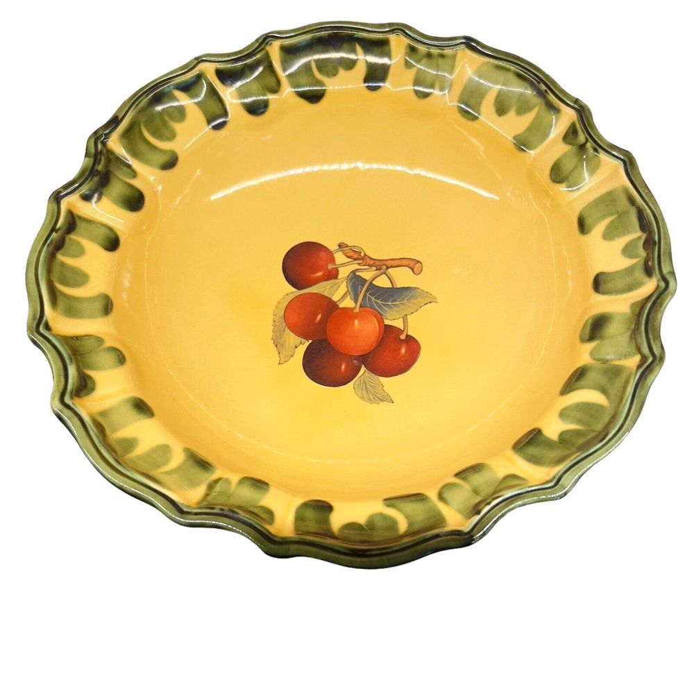 Pizzato Serving Bowl Handmade/Painted Italy Yellow /Green/ Cherries Large‎ 12"